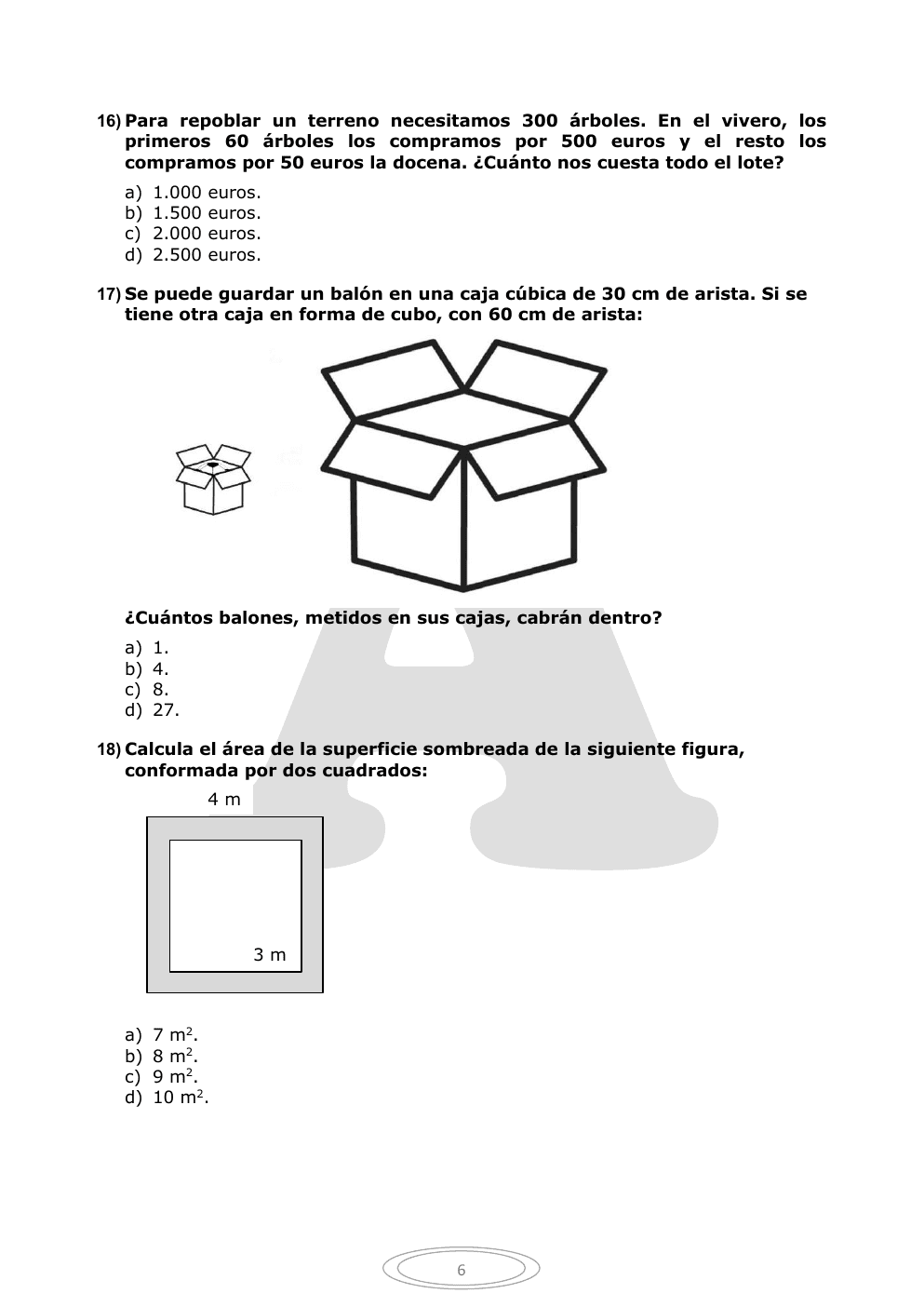Página 6 del cuestionario oficial, con las figuras de las preguntas 17 y 18.